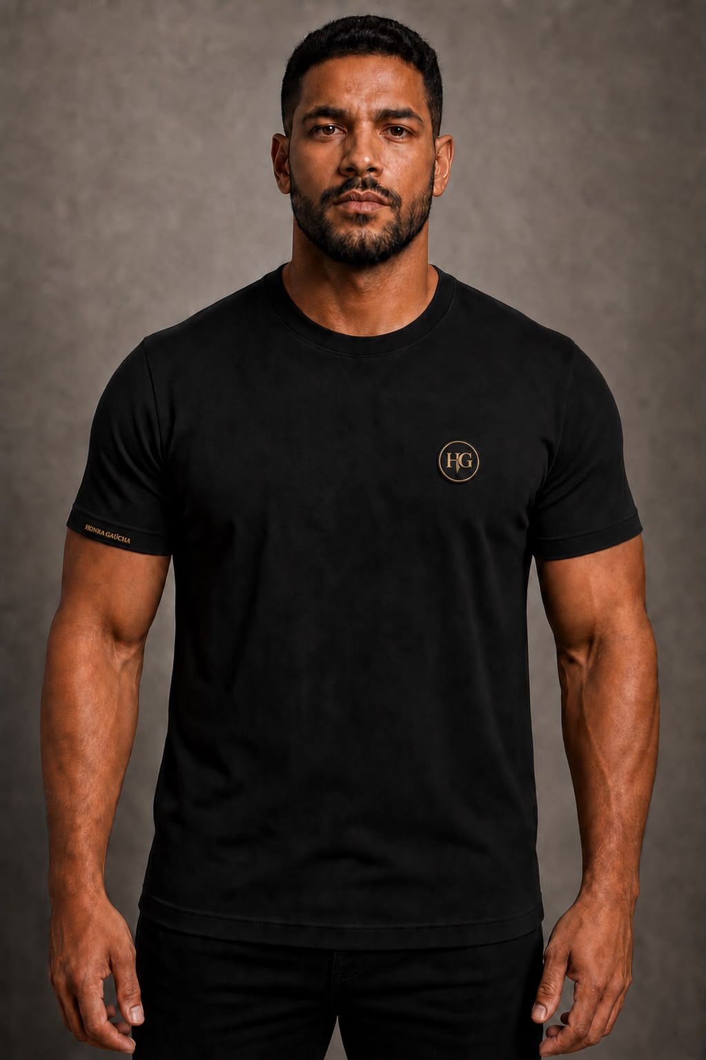 Camiseta preta com brasão Honra Gaúcha bordado